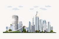 Futuristic cityscape collage element, technology psd