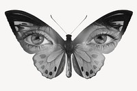 Surreal butterfly collage element, human eyes psd