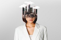 Surreal businesswoman head collage element psd