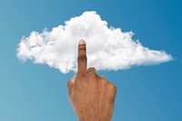 Cloud computing collage element, hand touching cloud design psd