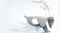 Climate change desktop wallpaper, polar bear background in environment concept, remixed media design