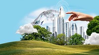 Environmental AI desktop wallpaper, technology background, futuristic nature design, remixed media design