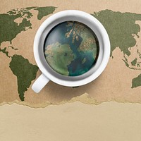 Craft paper background, world map, remixed media design