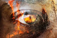 Eye background, forest fire, remixed media design