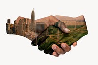 Green business, hands holding background, environmental conservation, remixed media design