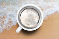 Beach background, cup remixed media design