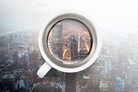 City background, cup remixed media design psd