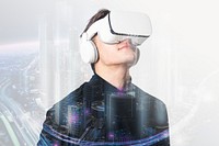 Virtual reality background, technology remixed media design psd