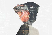 Night city, people head background, remixed media design