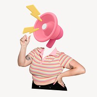 Megaphone head woman, marketing remixed media image psd