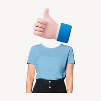 Thumbs up head woman, marketing remixed media image psd