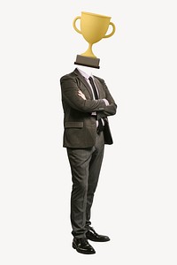 Trophy head businessman, business success remixed media psd