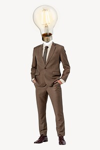 Businessman light bulb head, business, creative remixed media psd