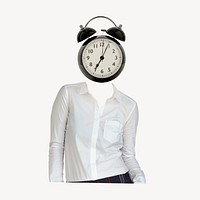 Alarm clock head businesswoman, HR business remixed media psd