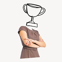 Trophy head businesswoman,  business success remixed media psd