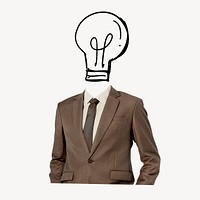 Businessman light bulb head, business, creative remixed media psd