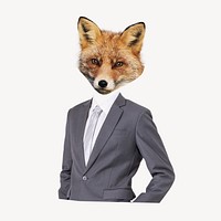 Businessman fox head, animal, surreal remixed media psd