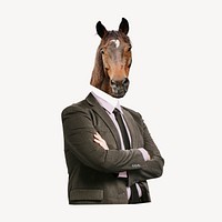 Businessman horse head, animal, surreal remixed media psd