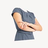Headless businesswoman sticker, arms crossed gesture image psd
