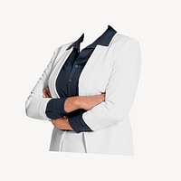 Headless businesswoman sticker, arms crossed gesture image psd