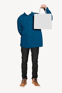 Headless man holding shopping bag psd