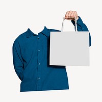 Headless man holding shopping bag psd