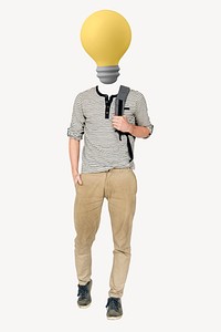 Student light bulb head, creativity, ideas remixed media psd