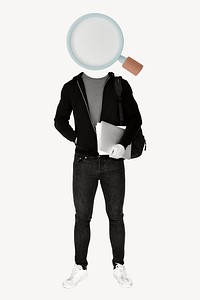 Magnifying glass head man, student, education remixed media psd
