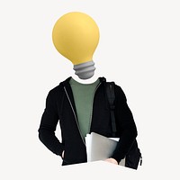 Student light bulb head, creativity, ideas remixed media psd