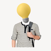 Student light bulb head, creativity, ideas remixed media psd