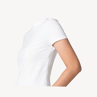 Headless woman wearing white t-shirt, minimal, casual fashion image psd