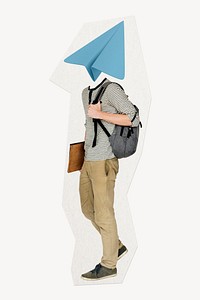 Paper plane head man, student, education remixed media