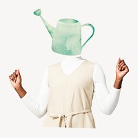 Watering can head woman, environment remixed media psd