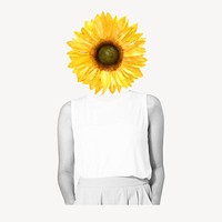 Sunflower head woman, Spring remixed media psd