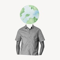 Globe head man, environment remixed media psd