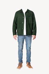 Headless man wearing green jacket, men's casual fashion psd