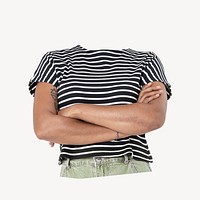 Headless woman wearing striped t-shirt, casual fashion psd