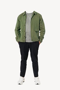 Headless man wearing green jacket, men's casual fashion psd