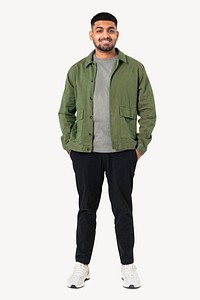 Man wearing jacket, men's casual fashion, full body image psd