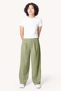 Women's casual fashion, white t-shirt, oversized pants image psd