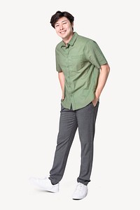 Cheerful man, men's casual fashion, full body image psd