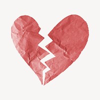 Broken heart sticker, crumpled paper psd