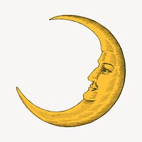 Crescent moon sticker, celestial, whimsical illustration psd