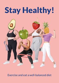 Stay healthy poster template, wellness remixed media psd