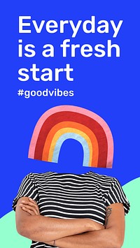 Positive quote Instagram story template, rainbow head remixed media vector