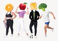 Fruit head people, health, wellness remixed media