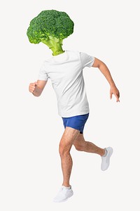 Broccoli head man, health, wellness remixed media psd