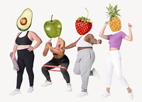 Fruit head people, health, wellness remixed media psd