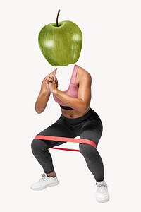 Apple fruit head woman, health, wellness remixed media