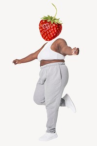 Strawberry fruit head woman, health, wellness remixed media